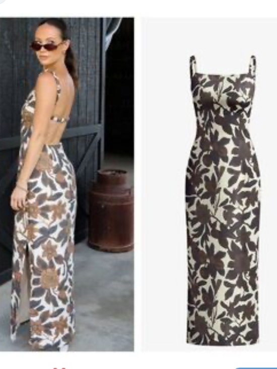 Commense Dresses & Skirts - COMMENSE brown cream floral print Backless side slit maxi Dress